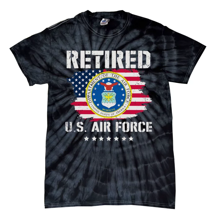 Retired Air Force Veteran Retirement Air Force Retired Tie-Dye T-Shirt