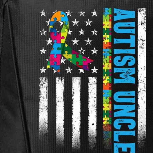 Retro American Flag Autism Uncle Awareness Autistic City Backpack