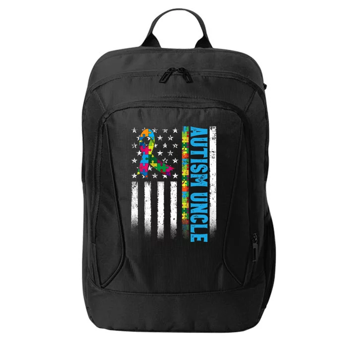 Retro American Flag Autism Uncle Awareness Autistic City Backpack