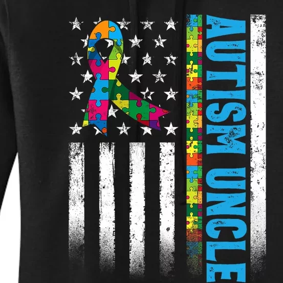 Retro American Flag Autism Uncle Awareness Autistic Women's Pullover Hoodie