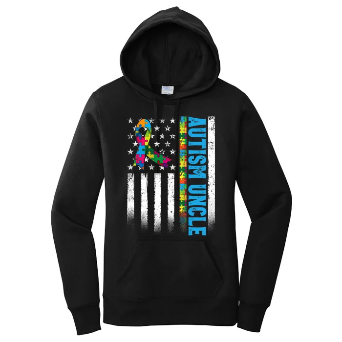 Retro American Flag Autism Uncle Awareness Autistic Women's Pullover Hoodie