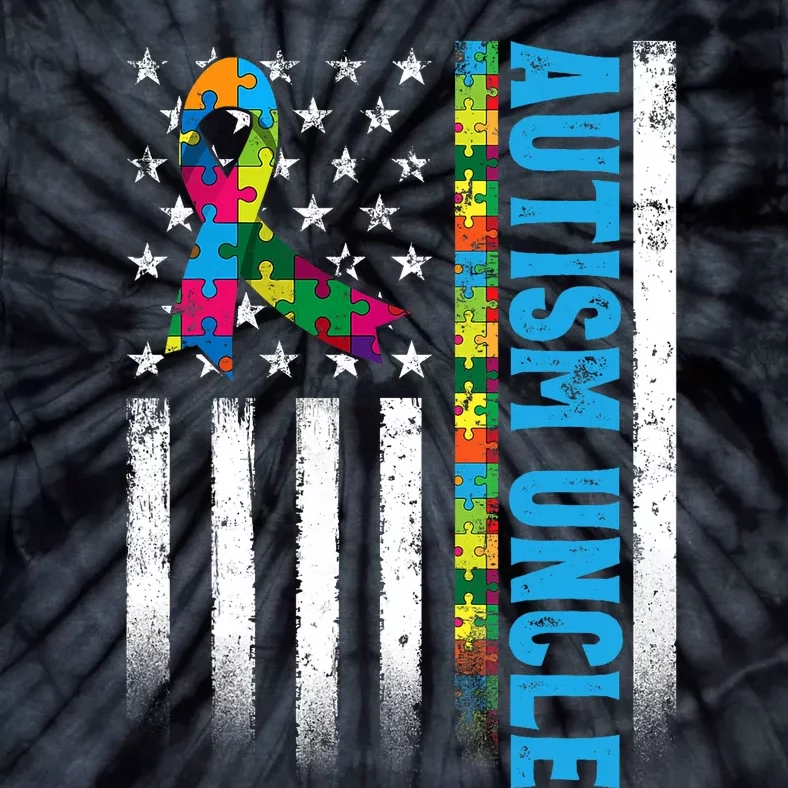 Retro American Flag Autism Uncle Awareness Autistic Tie-Dye T-Shirt