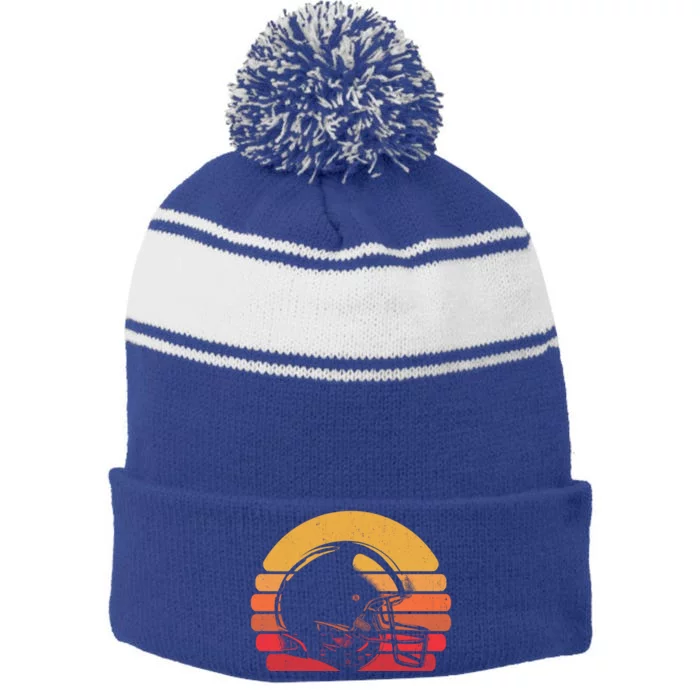 Retro American Football Team Gift Vintage Football Player Gift Stripe Pom Pom Beanie