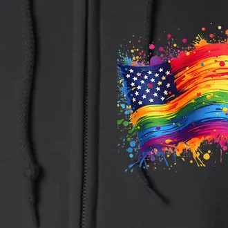 Rainbow American Flag Pride Splatter Style Rainbow Flag Full Zip Hoodie