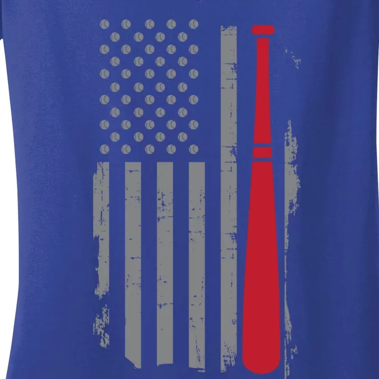 Retro American Flag Baseball Player Gift For Baseball Fan Great Gift Women's V-Neck T-Shirt