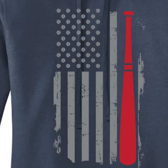 Retro American Flag Baseball Player Gift For Baseball Fan Great Gift Women's Pullover Hoodie