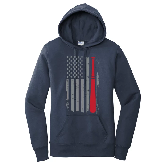 Retro American Flag Baseball Player Gift For Baseball Fan Great Gift Women's Pullover Hoodie