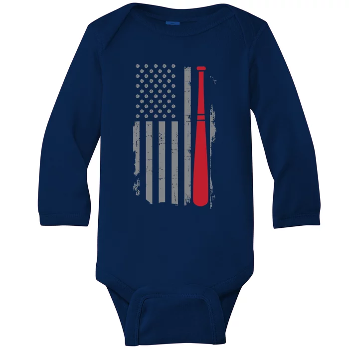 Retro American Flag Baseball Player Gift For Baseball Fan Great Gift Baby Long Sleeve Bodysuit