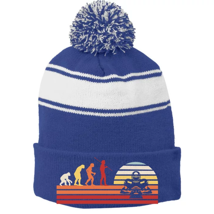 Retro American Football Team Gift Vintage Football Player Gift Stripe Pom Pom Beanie