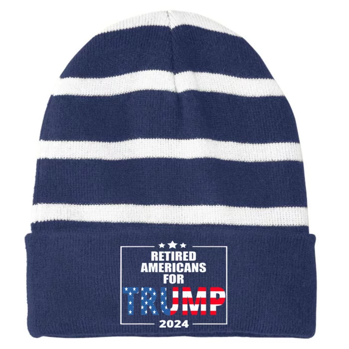 Retired Americans For Trump 2024 Trump Supporter Retiree Striped Beanie with Solid Band