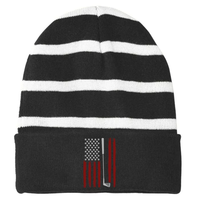 Retro American Flag Golf Gift for Golfer Funny Golf Club Striped Beanie with Solid Band