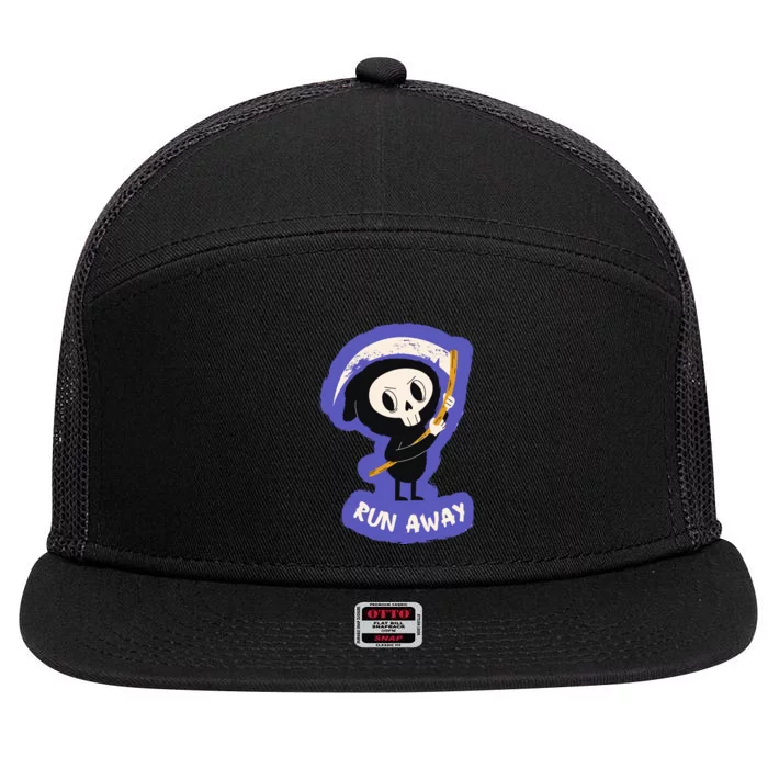 Run Away From The Reaper Cute Grim Reaper 7 Panel Mesh Trucker Snapback Hat