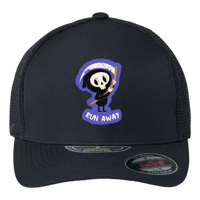 Run Away From The Reaper Cute Grim Reaper Flexfit Unipanel Trucker Cap