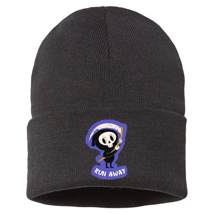 Run Away From The Reaper Cute Grim Reaper Sustainable Knit Beanie