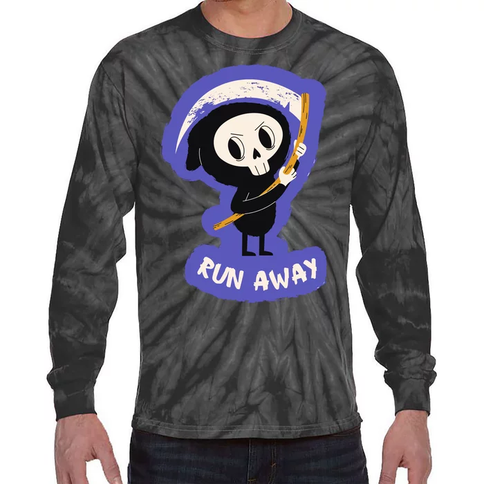 Run Away From The Reaper Cute Grim Reaper Tie-Dye Long Sleeve Shirt