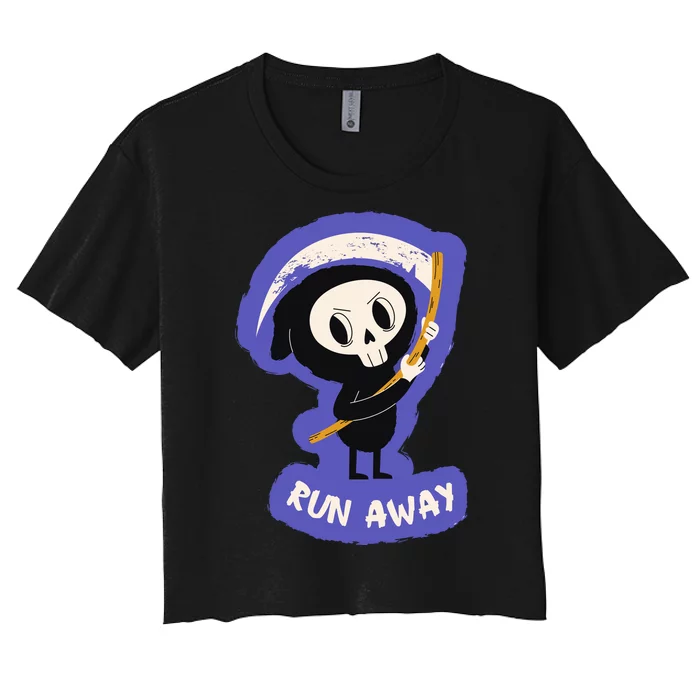 Run Away From The Reaper Cute Grim Reaper Women's Crop Top Tee