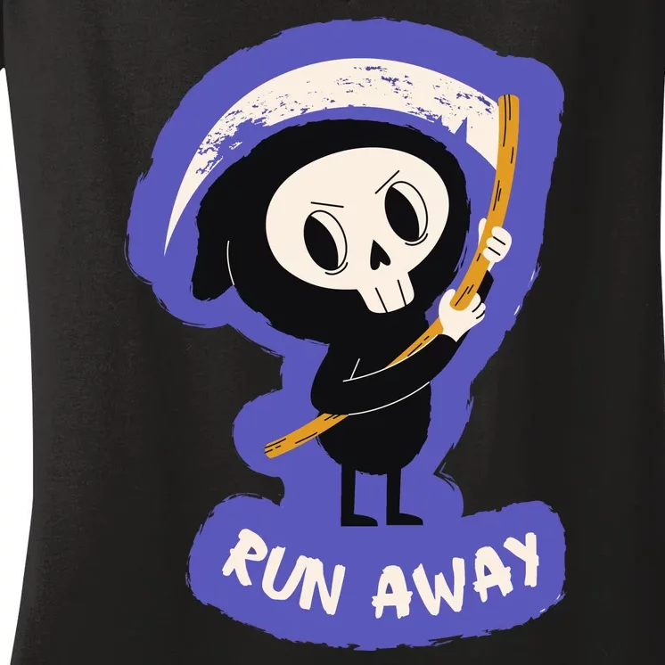 Run Away From The Reaper Cute Grim Reaper Women's V-Neck T-Shirt