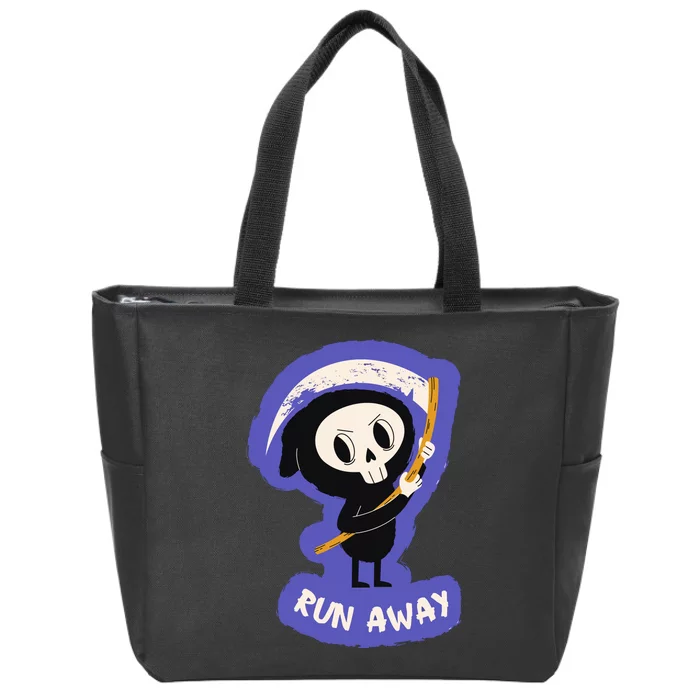 Run Away From The Reaper Cute Grim Reaper Zip Tote Bag