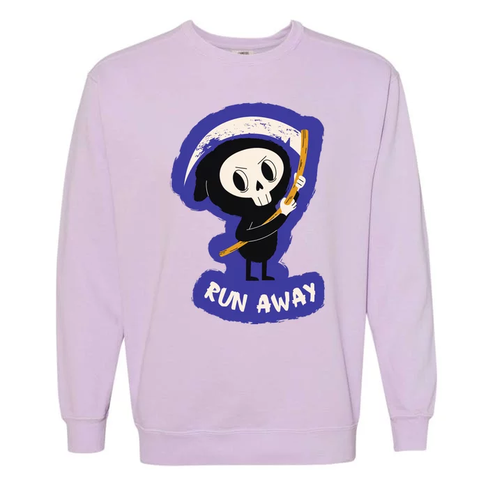 Run Away From The Reaper Cute Grim Reaper Garment-Dyed Sweatshirt