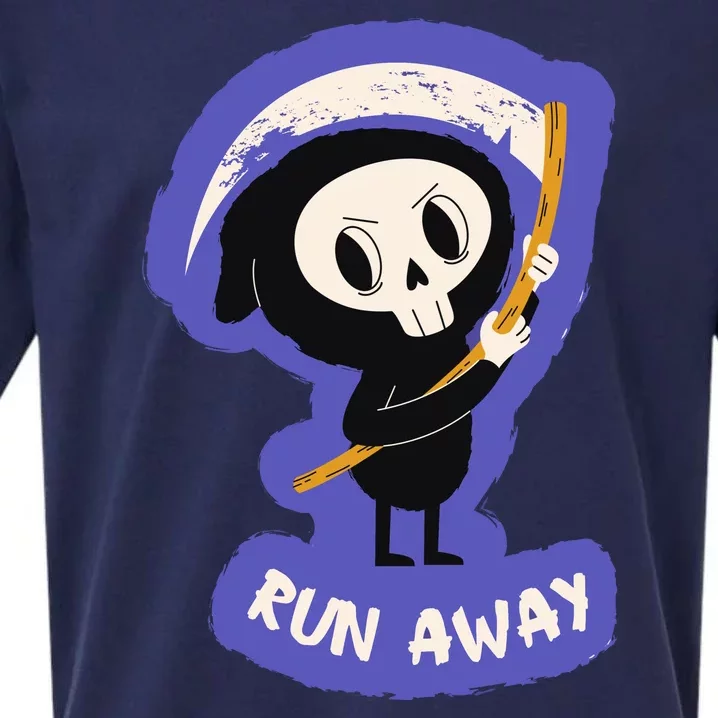 Run Away From The Reaper Cute Grim Reaper Sueded Cloud Jersey T-Shirt