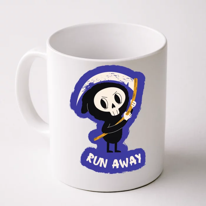 Run Away From The Reaper Cute Grim Reaper Front & Back Coffee Mug