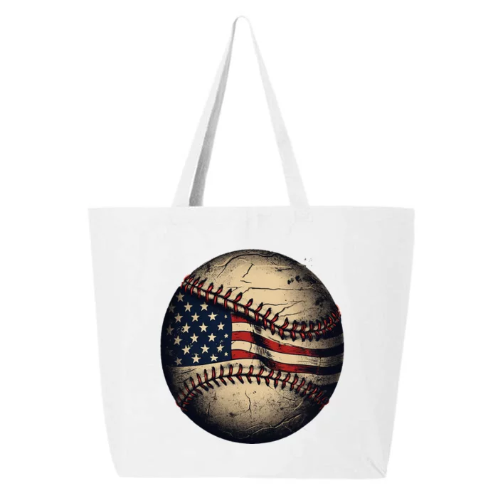 Retro American Flag Baseball Team Baseball Player 25L Jumbo Tote