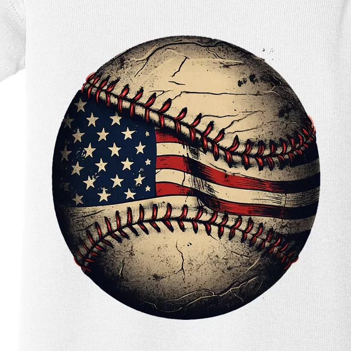 Retro American Flag Baseball Team Baseball Player Baby Bodysuit