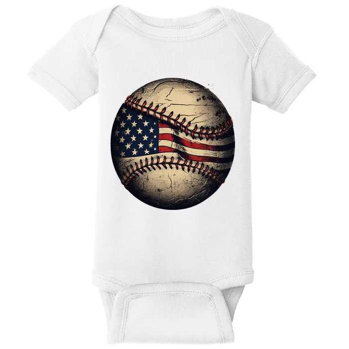 Retro American Flag Baseball Team Baseball Player Baby Bodysuit