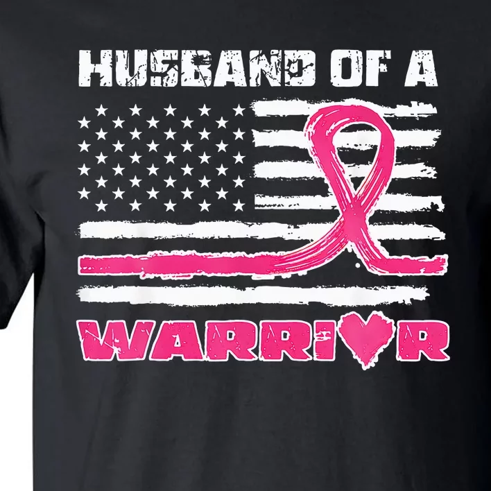 Ribbon American Flag Husband Of A Warrior Breast Cancer Tall T-Shirt