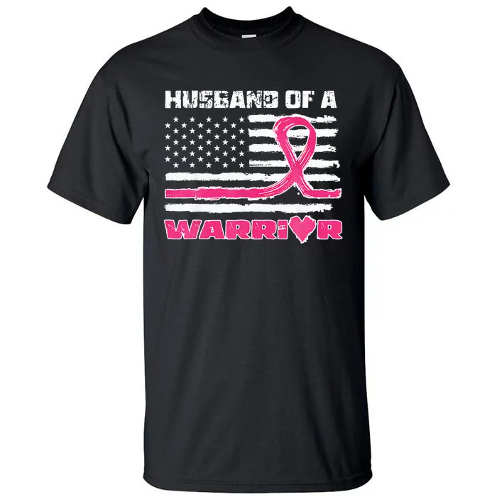 Ribbon American Flag Husband Of A Warrior Breast Cancer Tall T-Shirt