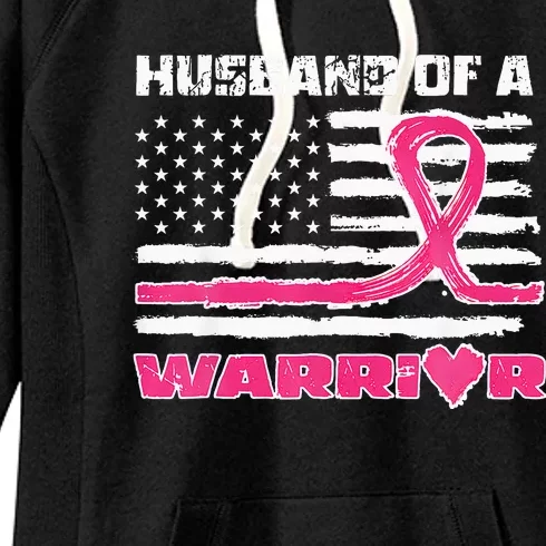 Ribbon American Flag Husband Of A Warrior Breast Cancer Women's Fleece Hoodie