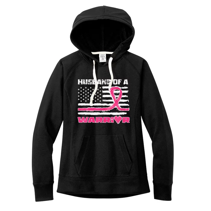 Ribbon American Flag Husband Of A Warrior Breast Cancer Women's Fleece Hoodie