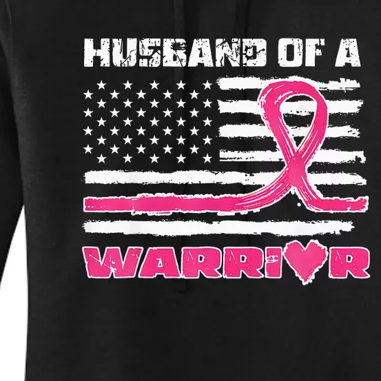 Ribbon American Flag Husband Of A Warrior Breast Cancer Women's Pullover Hoodie