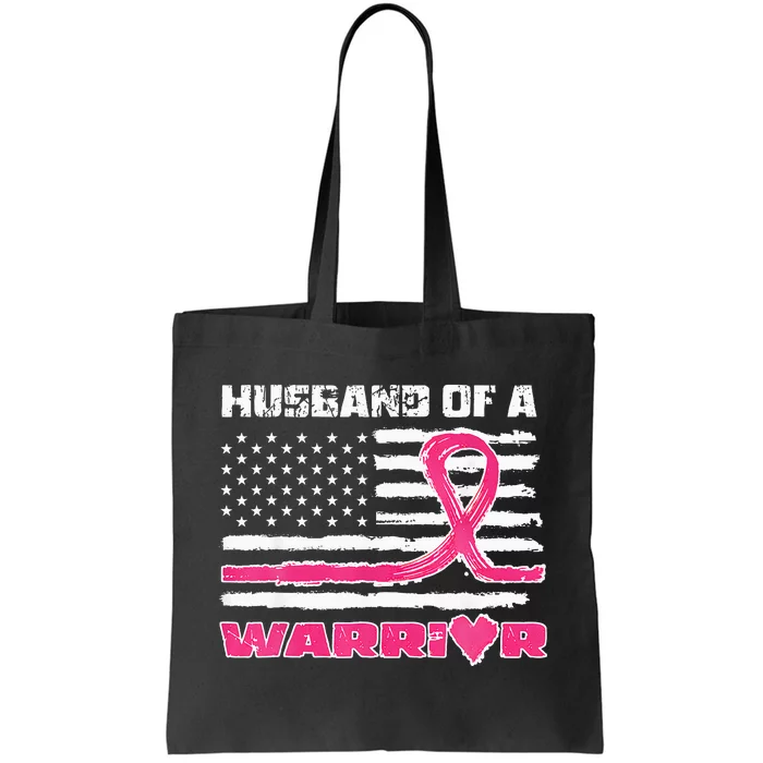 Ribbon American Flag Husband Of A Warrior Breast Cancer Tote Bag