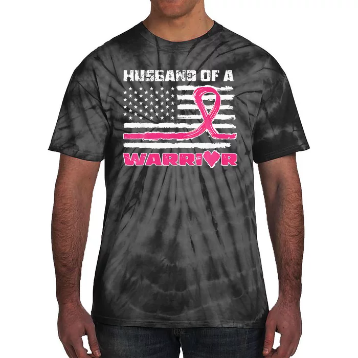 Ribbon American Flag Husband Of A Warrior Breast Cancer Tie-Dye T-Shirt