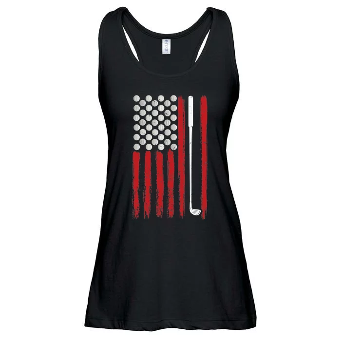 Retro American Flag Golf Gift Funny Ladies Essential Flowy Tank