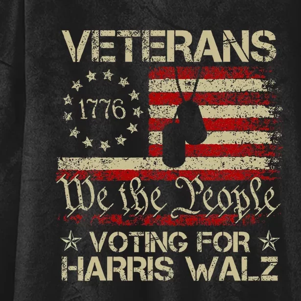 Retro America Flag Veterans Voting For Harris Walz 2024 Hooded Wearable Blanket