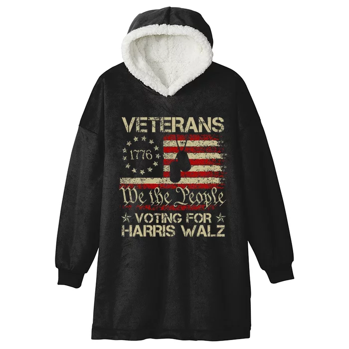 Retro America Flag Veterans Voting For Harris Walz 2024 Hooded Wearable Blanket