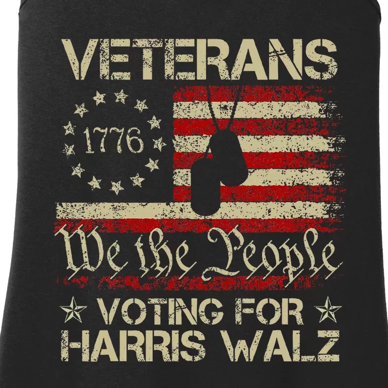 Retro America Flag Veterans Voting For Harris Walz 2024 Ladies Essential Tank