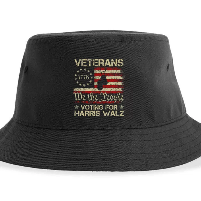 Retro America Flag Veterans Voting For Harris Walz 2024 Gift Sustainable Bucket Hat