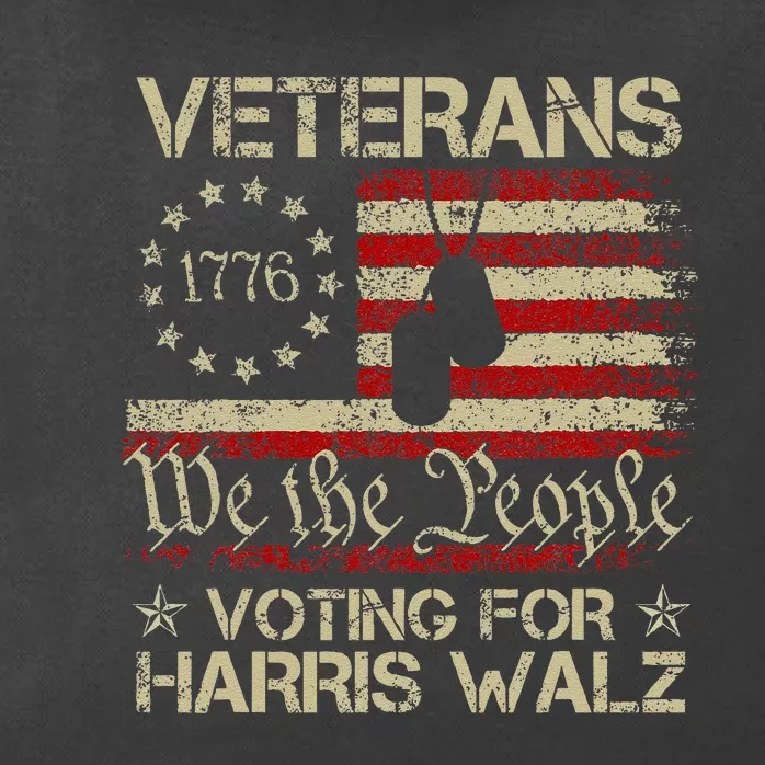 Retro America Flag Veterans Voting For Harris Walz 2024 Gift Zip Tote Bag