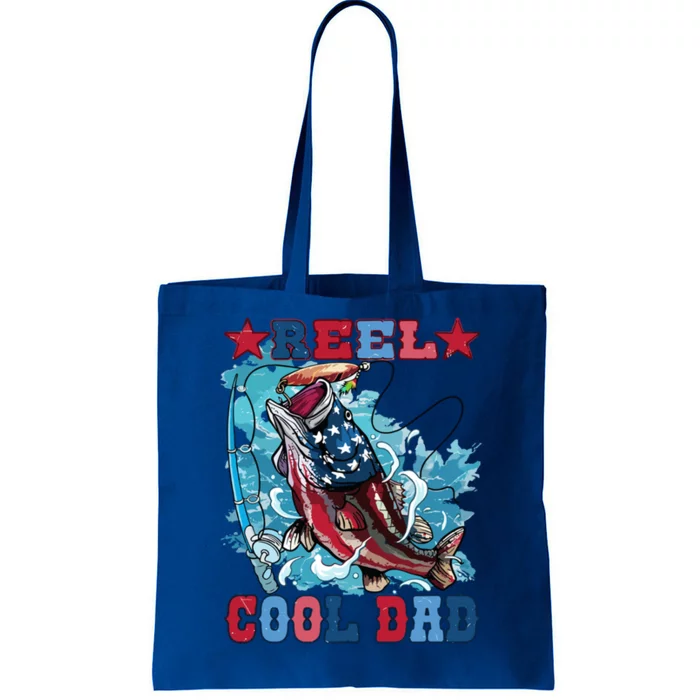 Retro American Flag Fishing 4th Of July Reel Cool Dad Bass Cute Gift Tote Bag