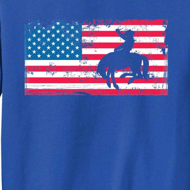 Retro American Flag Rodeo Bronc Horse Riding Cow Cow Cool Gift Tall Sweatshirt