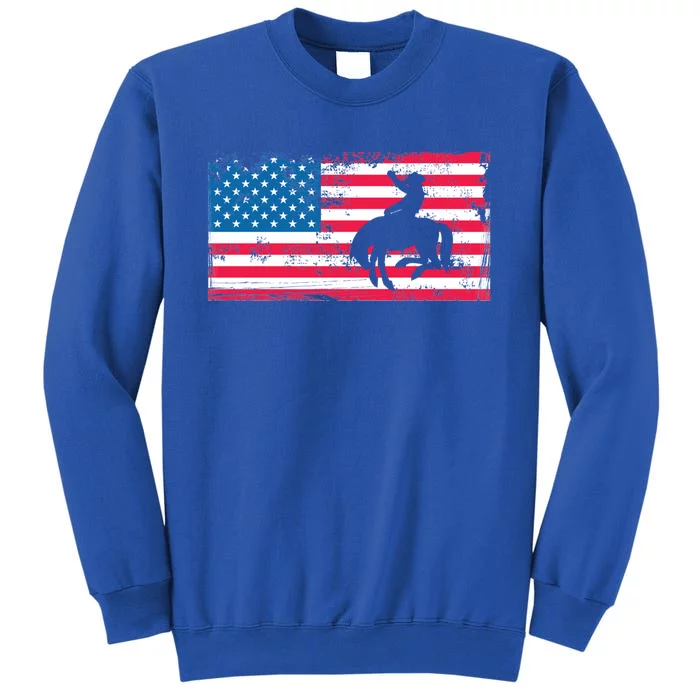 Retro American Flag Rodeo Bronc Horse Riding Cow Cow Cool Gift Tall Sweatshirt