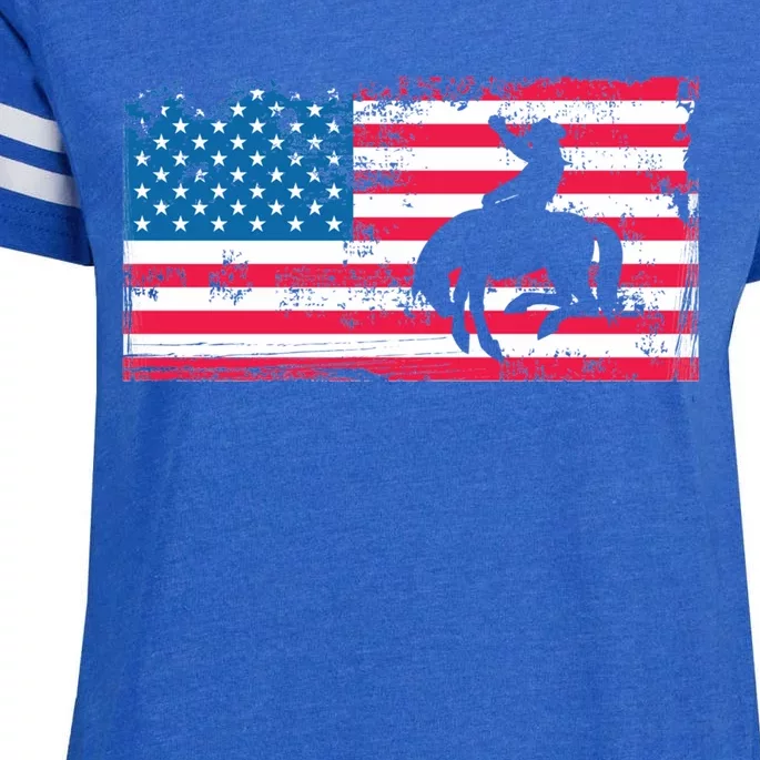 Retro American Flag Rodeo Bronc Horse Riding Cow Cow Cool Gift Enza Ladies Jersey Football T-Shirt