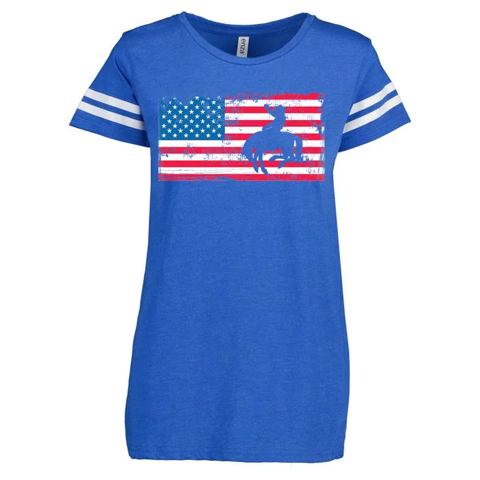 Retro American Flag Rodeo Bronc Horse Riding Cow Cow Cool Gift Enza Ladies Jersey Football T-Shirt