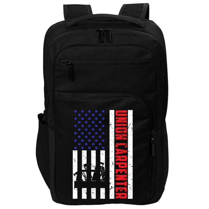 Retro American Flag Union Carpenter Woodworking Labor Day Cool Gift Impact Tech Backpack