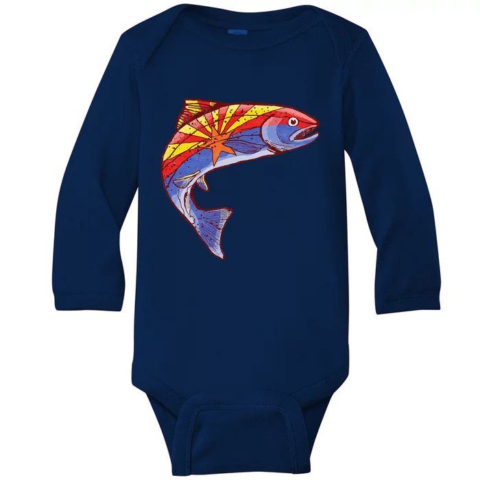 Retro Arizona Flag Trout Vintage Fly Fishing Graphic Design Baby Long Sleeve Bodysuit