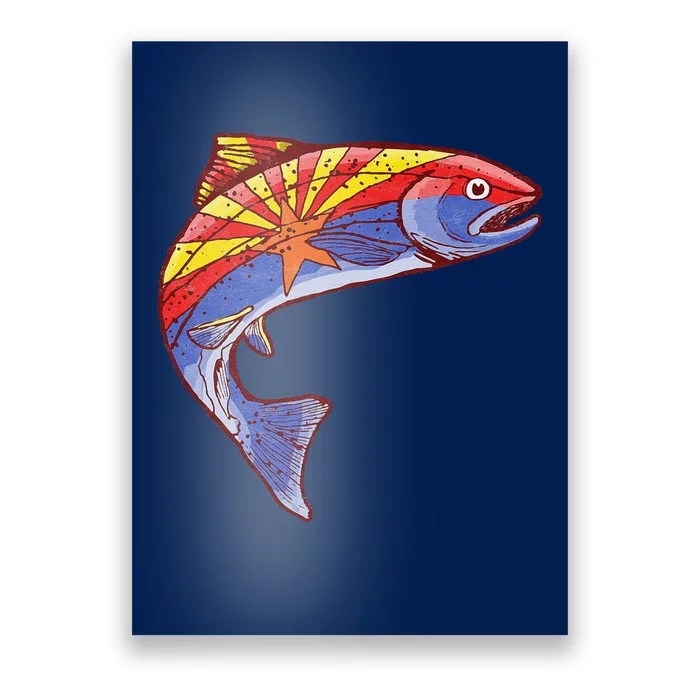 Retro Arizona Flag Trout Vintage Fly Fishing Graphic Design Poster