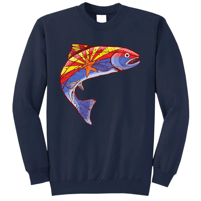 Retro Arizona Flag Trout Vintage Fly Fishing Graphic Design Tall Sweatshirt